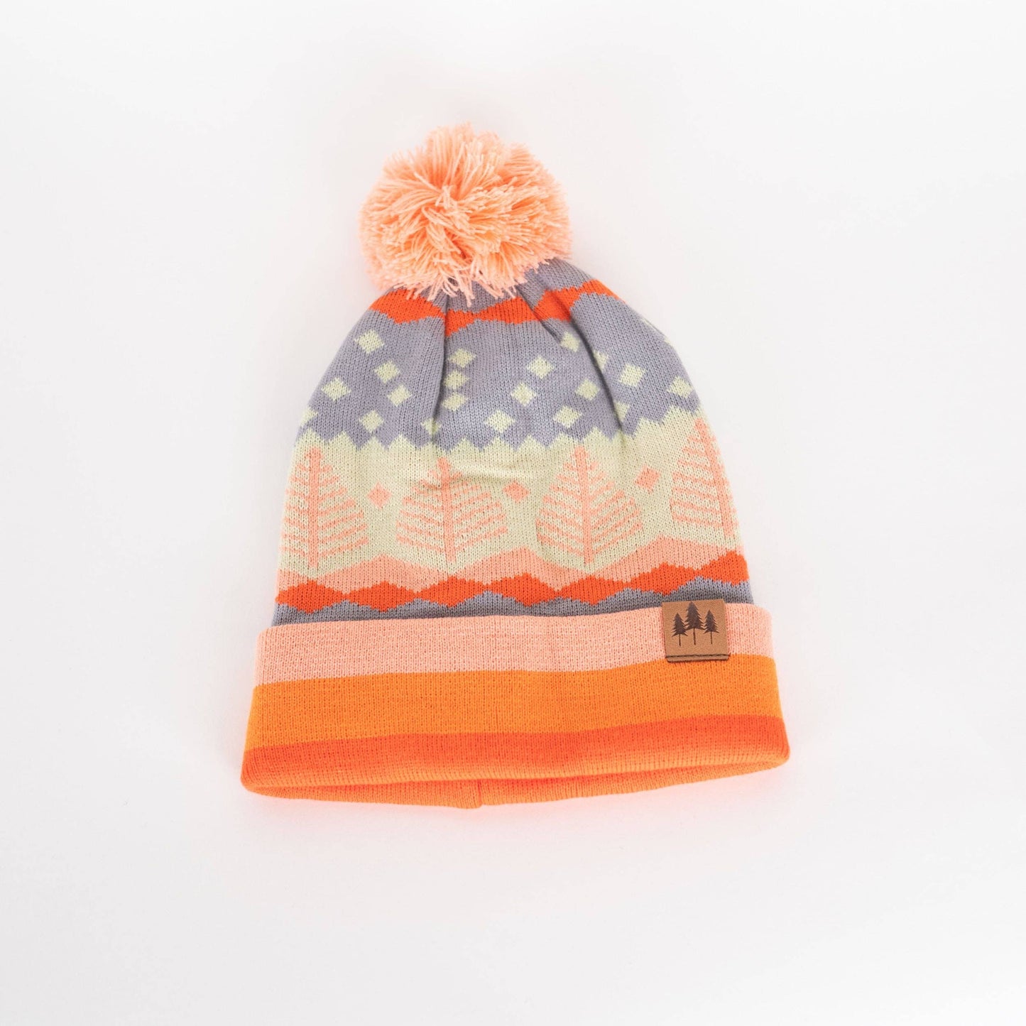 Winter Sunrise Stripe Pom Beanie - Orange/Violet- Discontinued