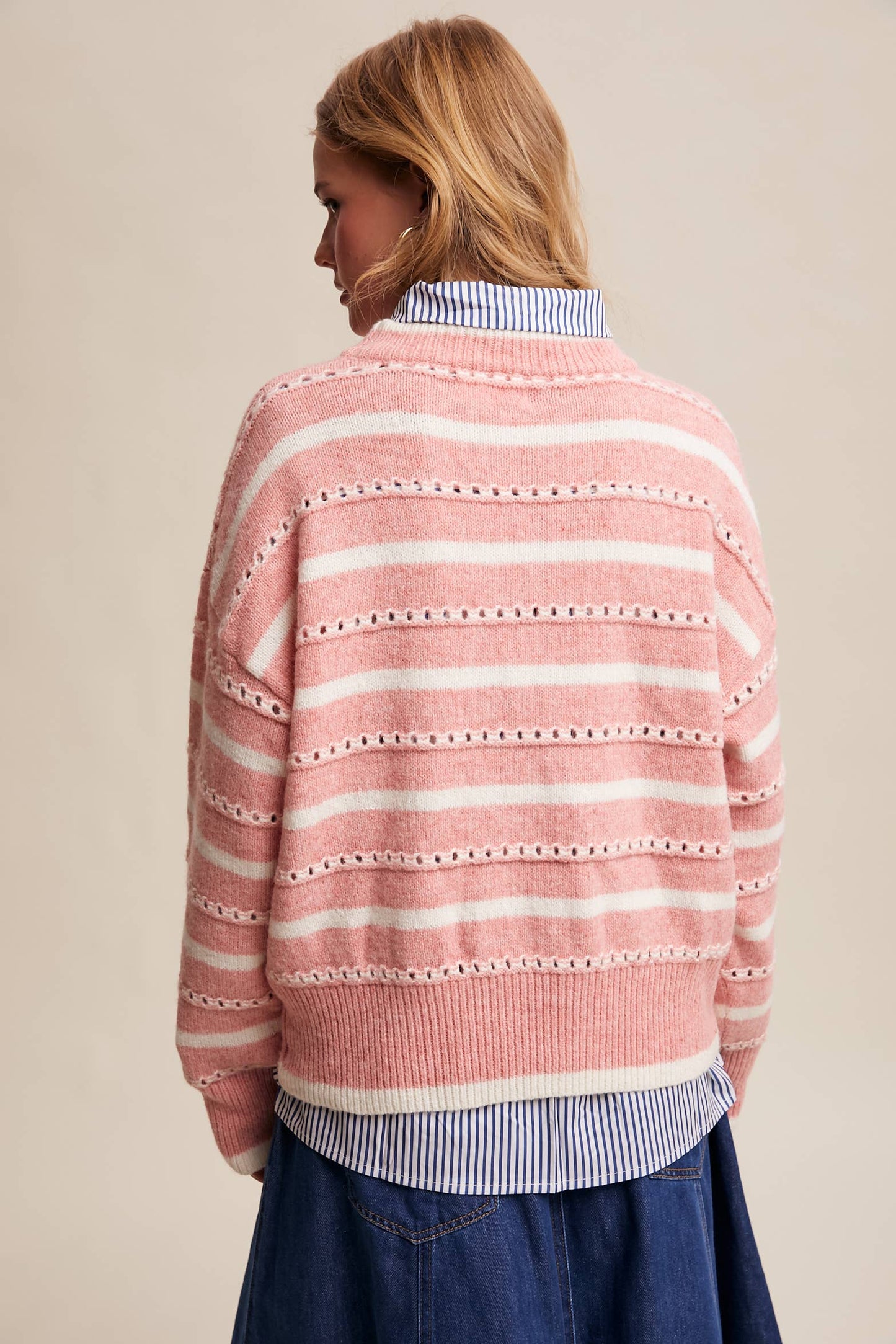 Striped Open-Stitch Sweater