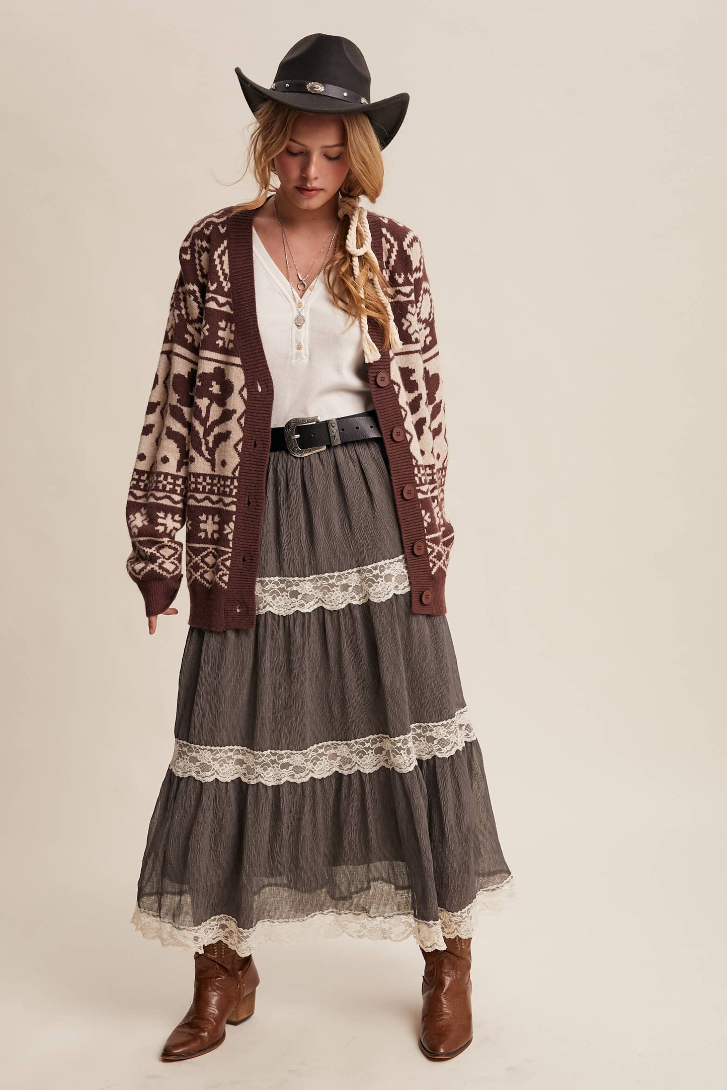 Fair Isle Floral Knit Cardigan