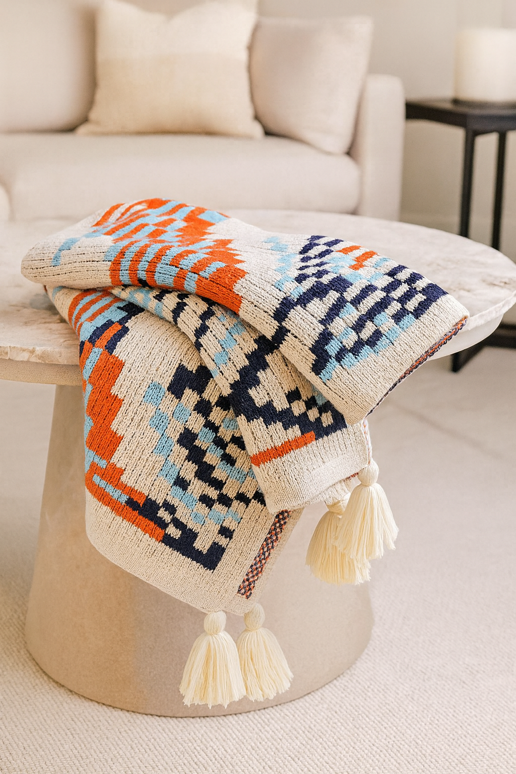 Knit Aztec Tassel 50x60 Inch Throw Blanket