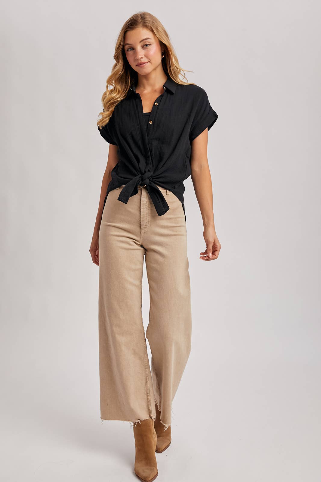 Front Tie Button Up Shirt