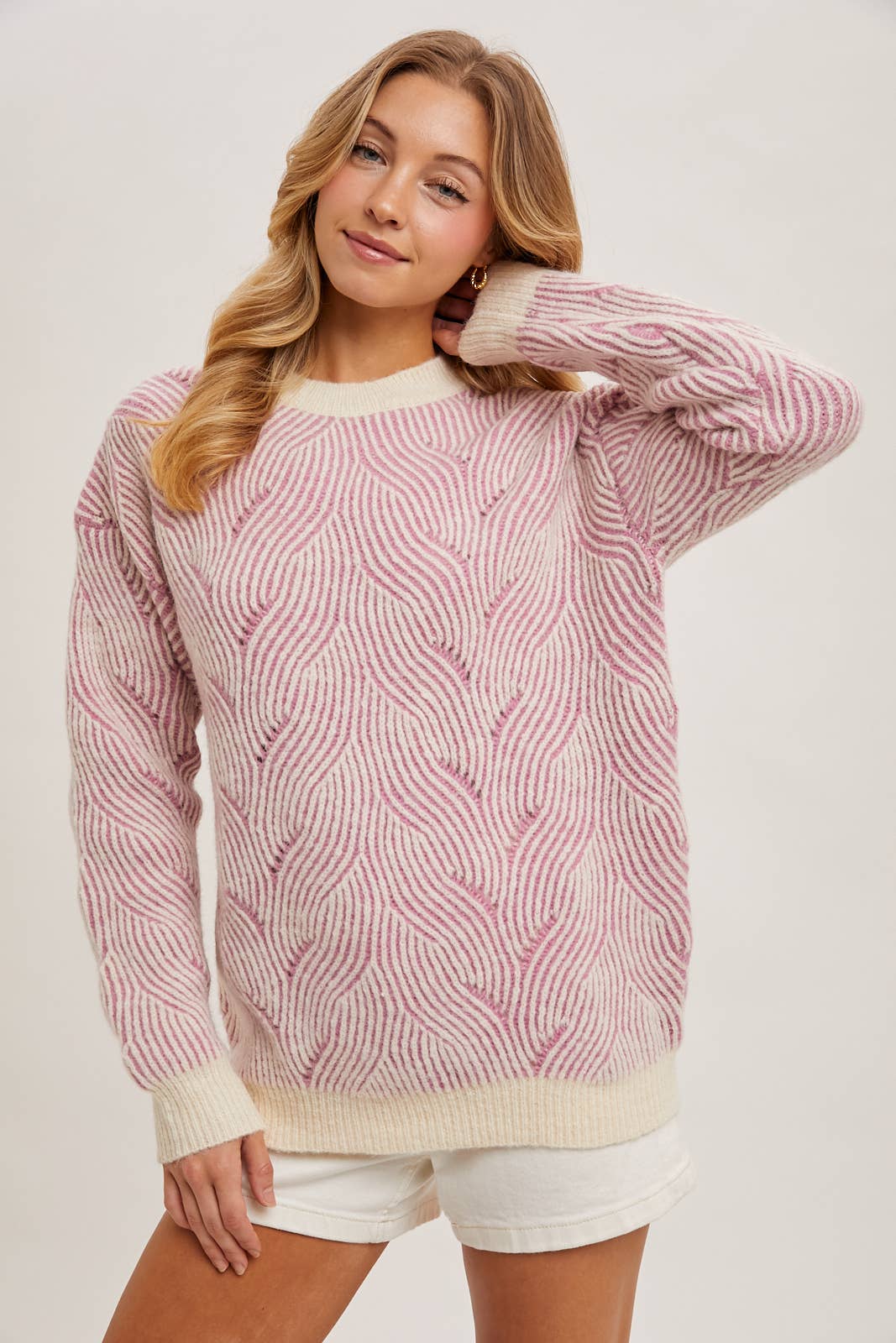 Crew Neck Geo Textured Knit Sweater