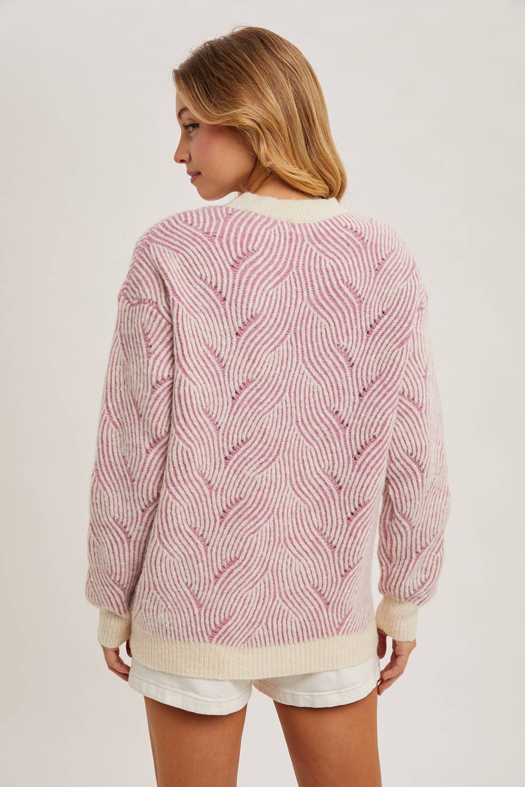 Crew Neck Geo Textured Knit Sweater