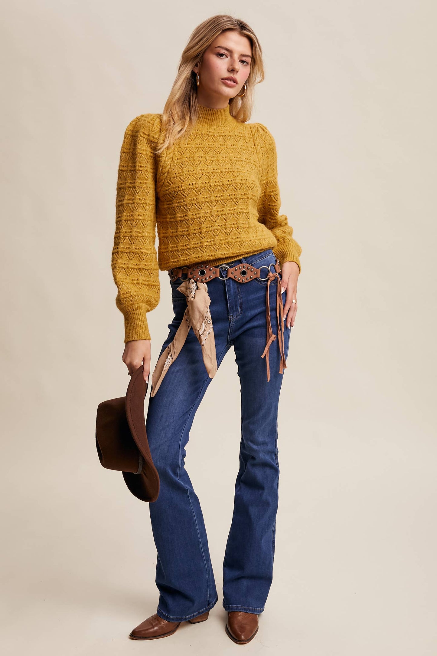 Pointelle Puff Sleeve Sweater