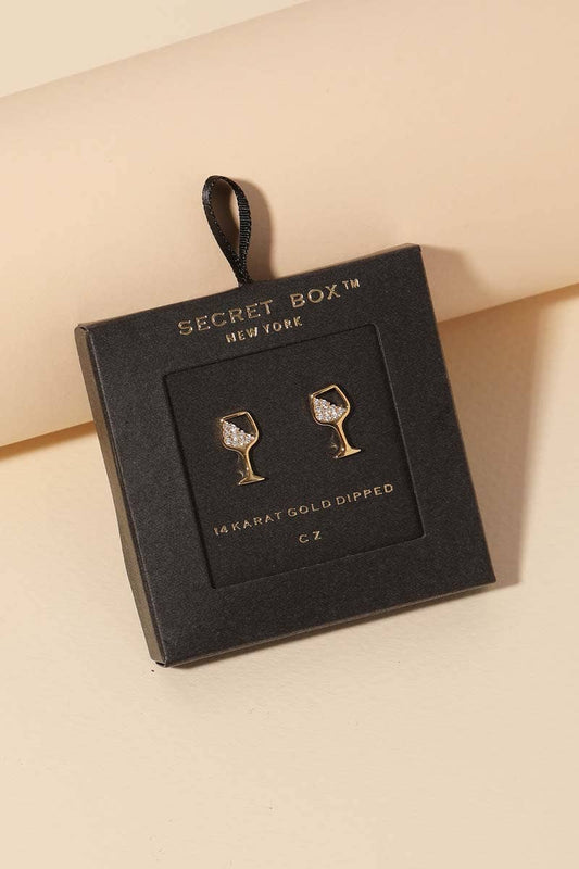 Secret Box Gold Dipped Wine Glass Stud Earrings