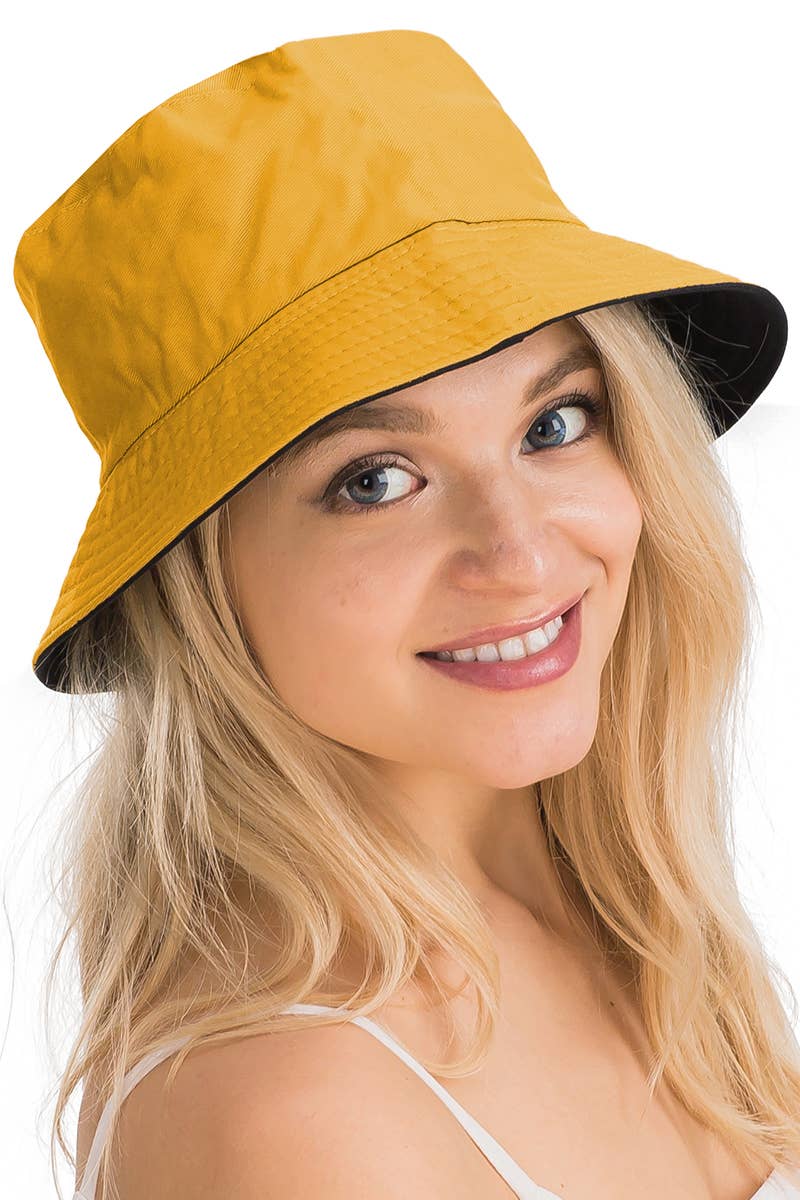 Solid Reversible Black Bottom Cotton Bucket Hat
