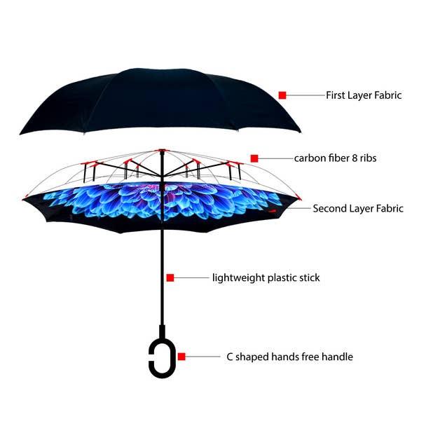 Bright Blue Flower Mosaic Inverted Umbrella