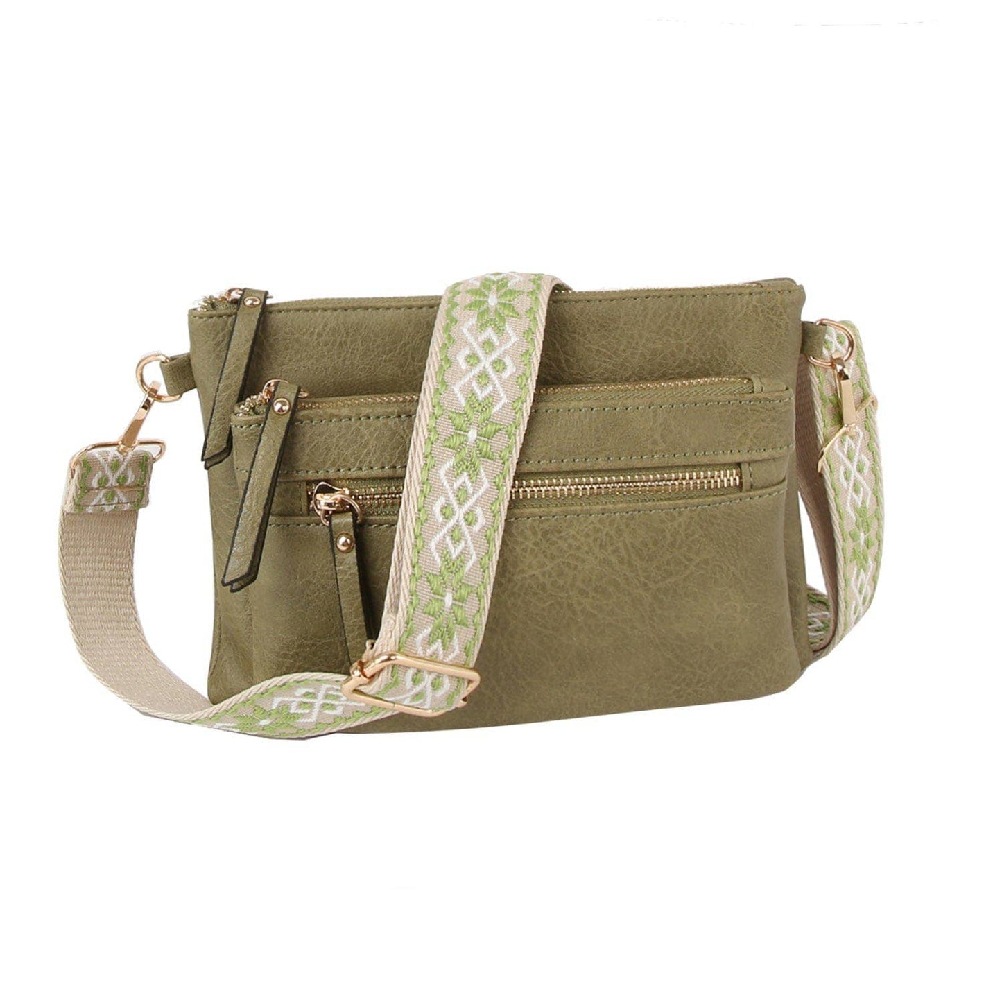 Multi Zip Pocket Women's Crossbody Bag with Guitar Strap