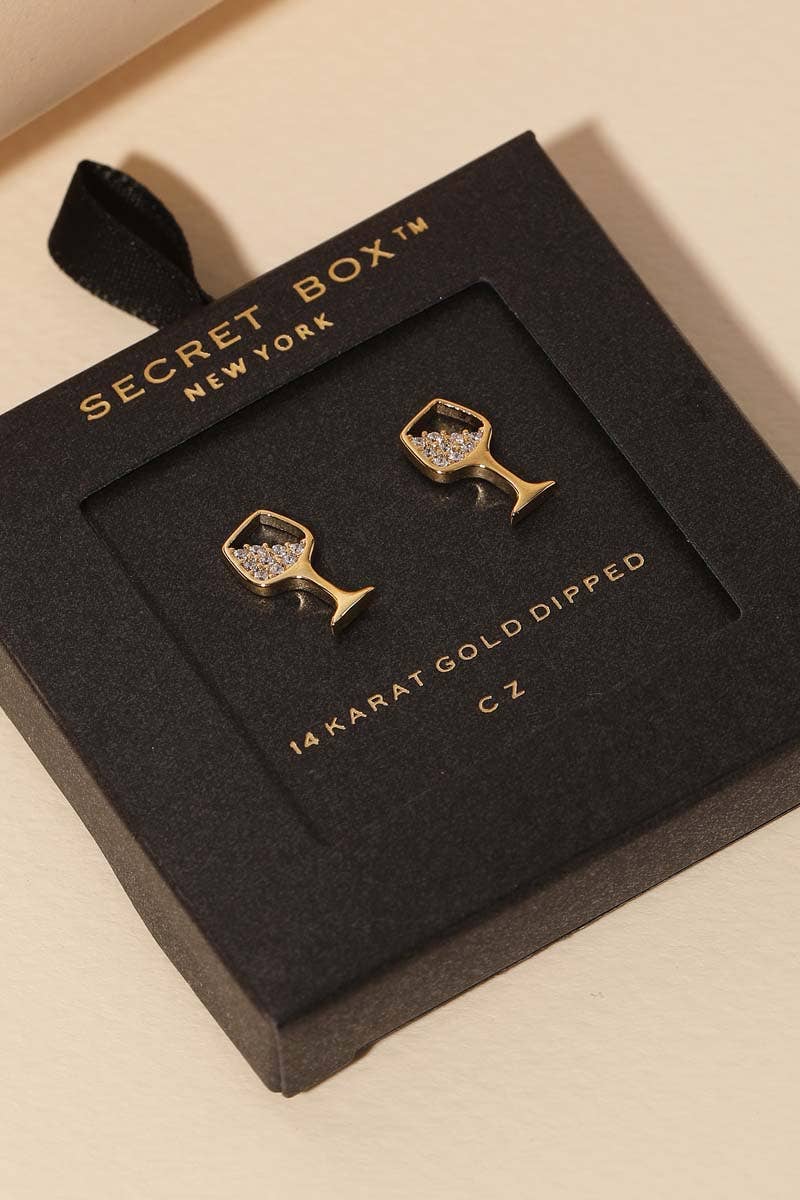 Secret Box Gold Dipped Wine Glass Stud Earrings