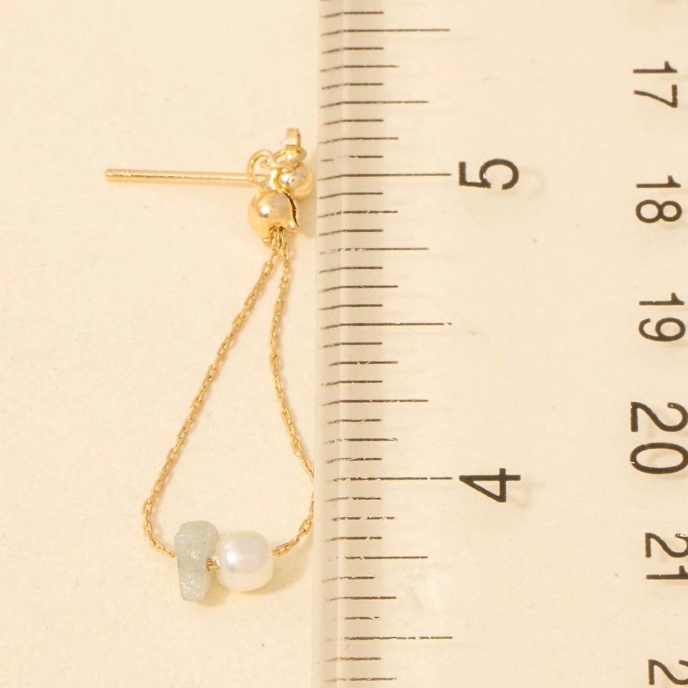Chip Stone And Pearl Beads Chain Dangle Earrings