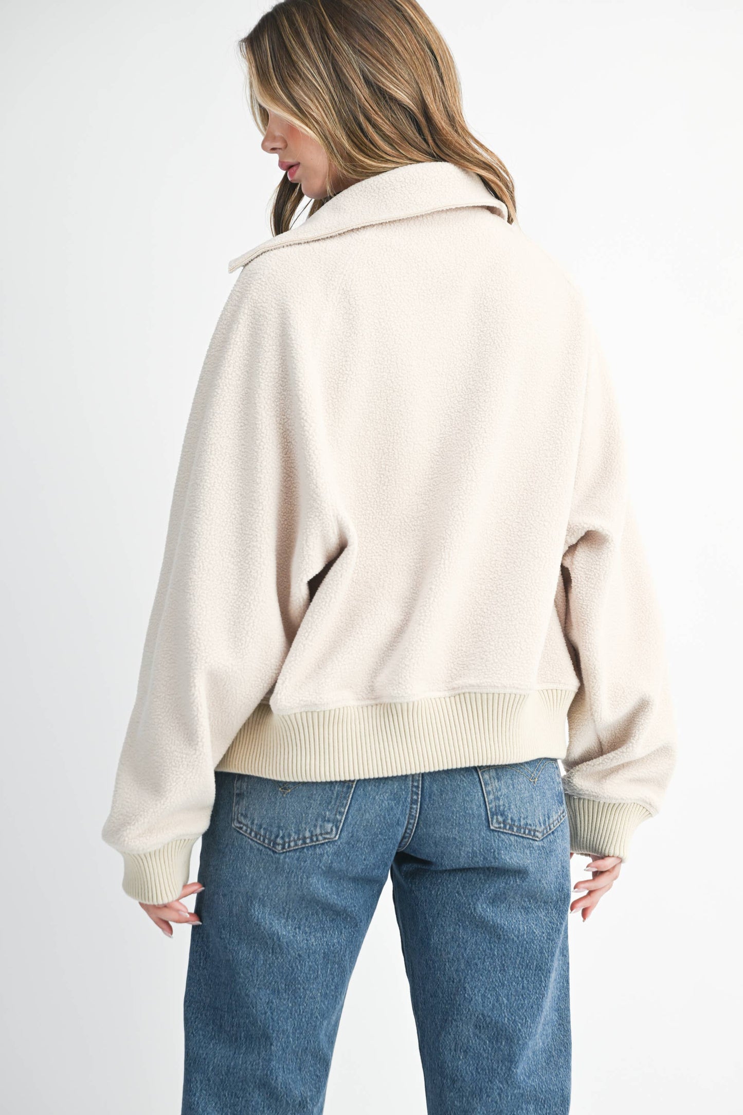 Cropped Button-Up Fleece Jacket