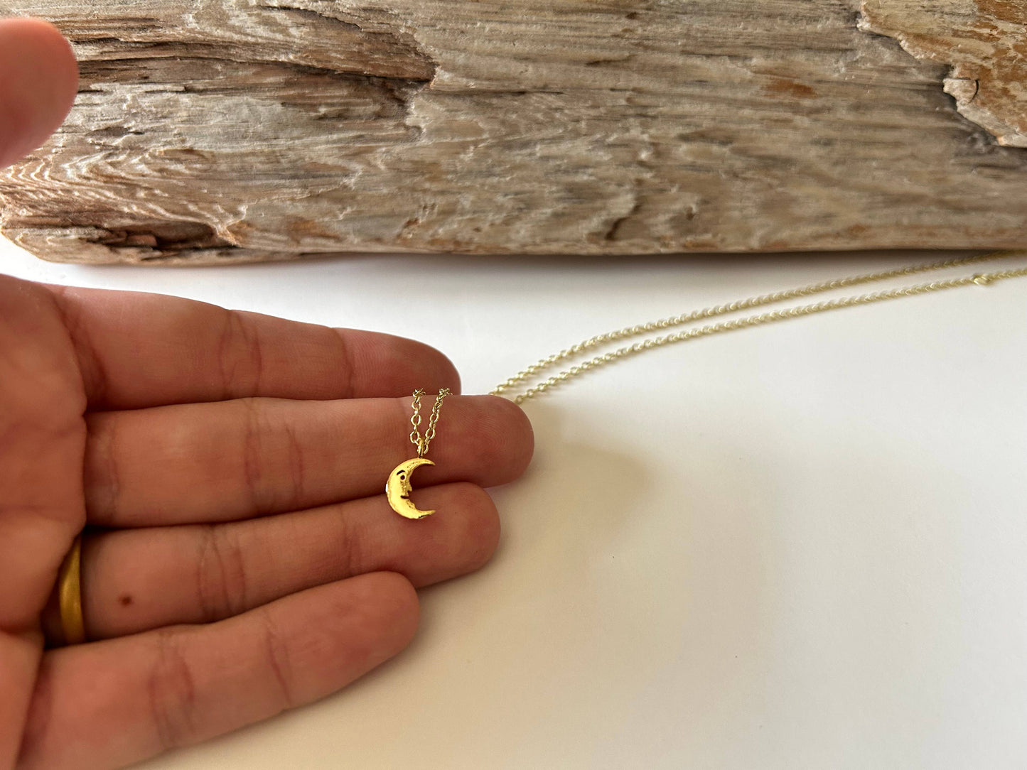 Mini Crescent Moon Gold Plated Brass Necklace