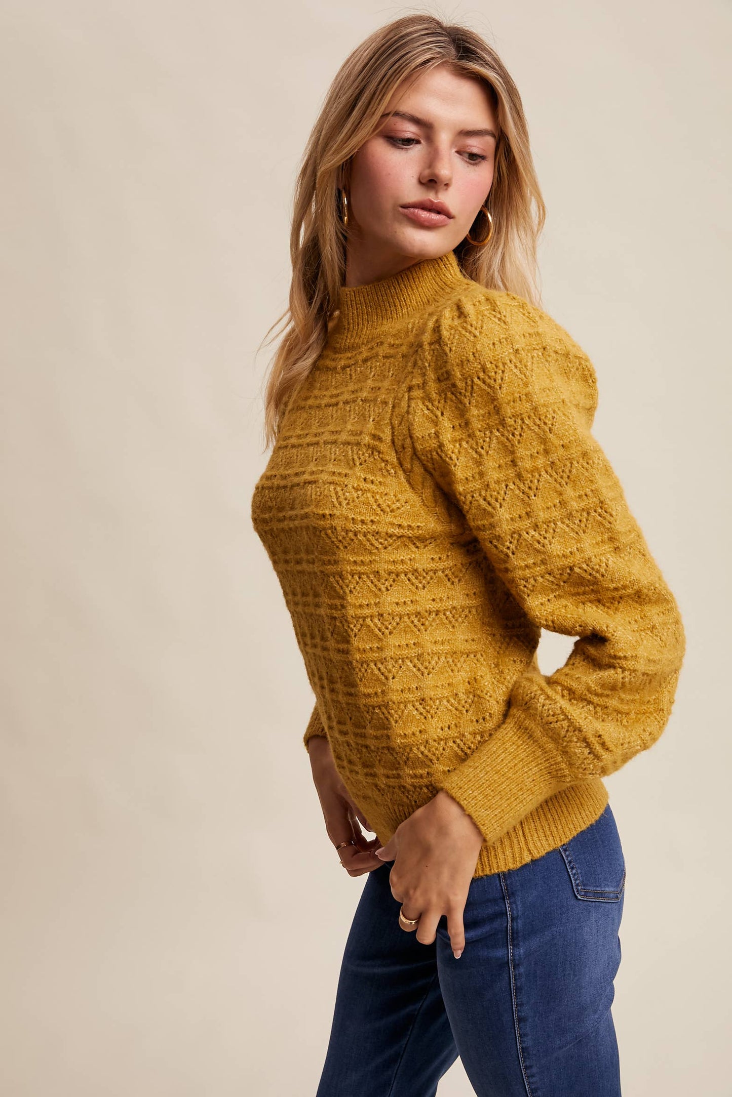 Pointelle Puff Sleeve Sweater