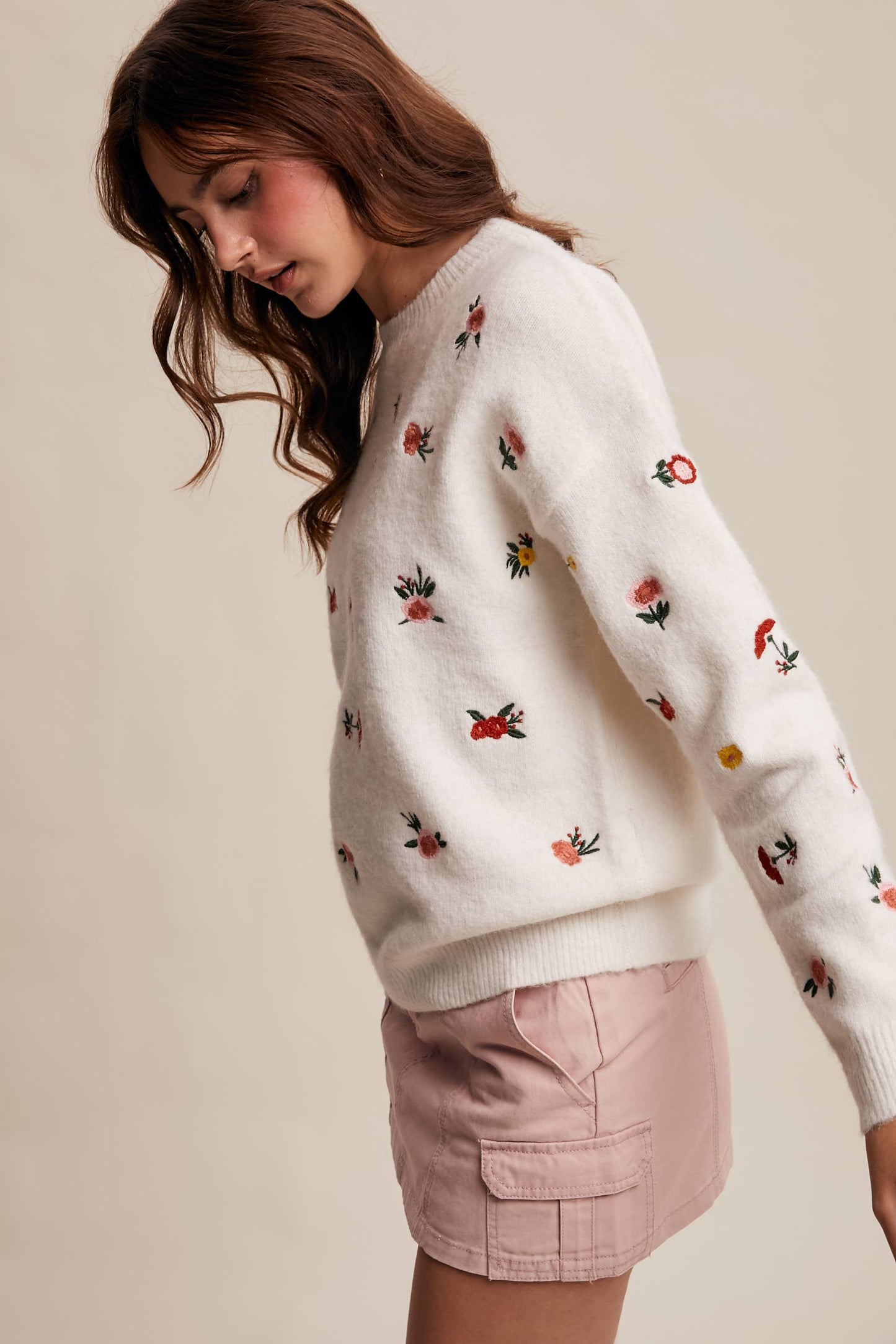 Floral Embroidered Knit Sweater