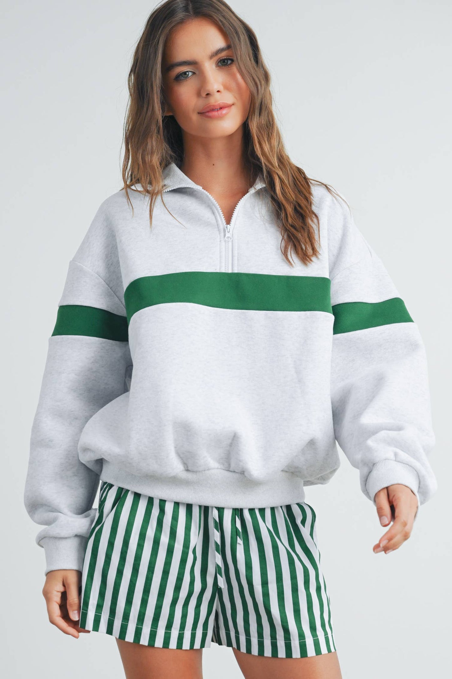 Two-Toned Half Zip Collar Sweatshirt