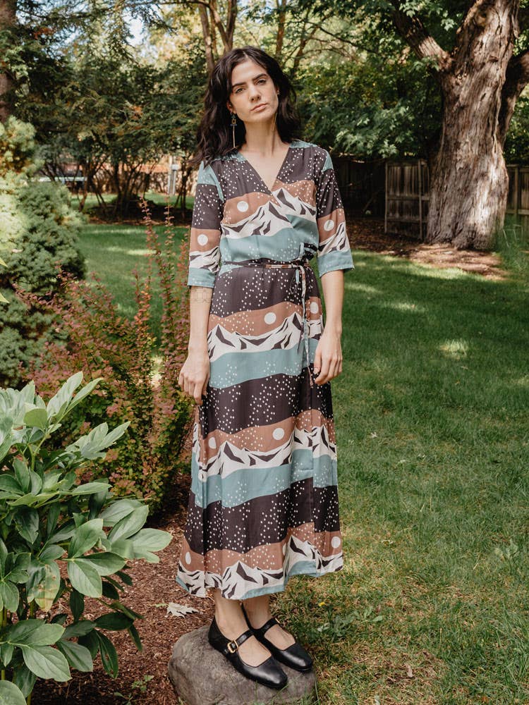 Aditi Wrap Dress Mountain Stripe