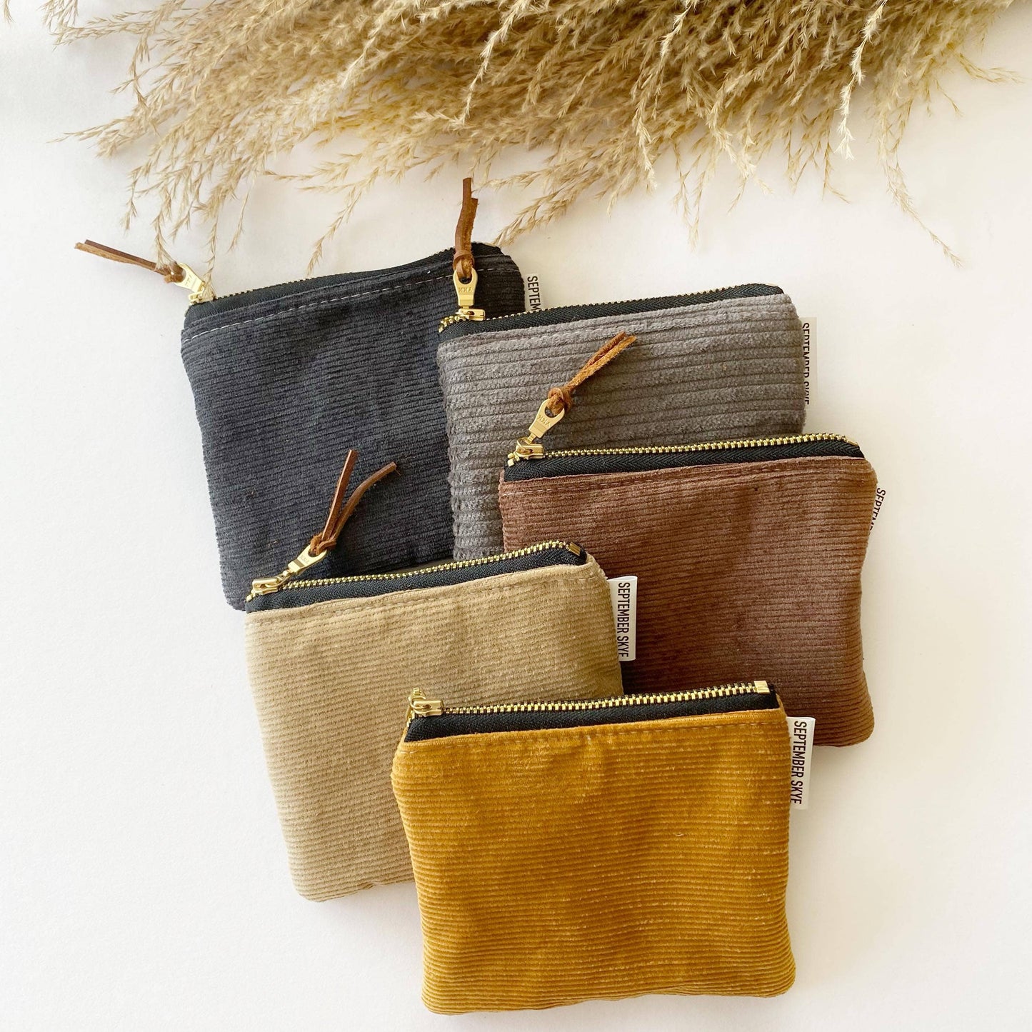 Small square pouch in mustard yellow corduroy