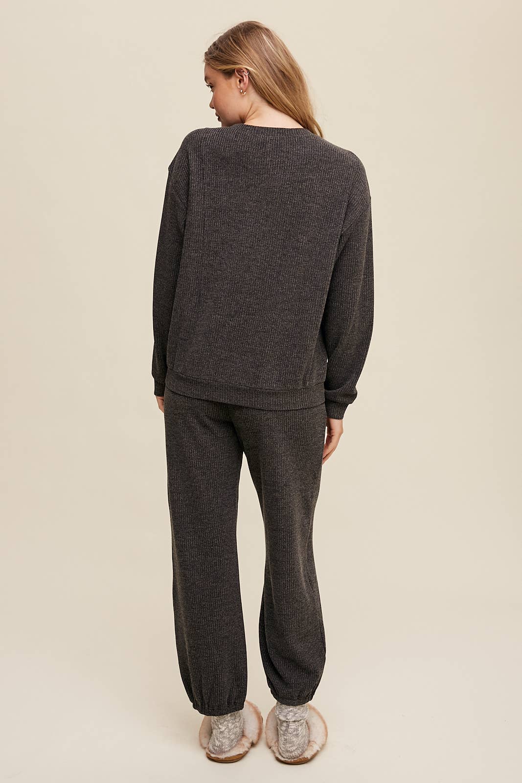 Waffle Knit Long Sleeve Lounge Set