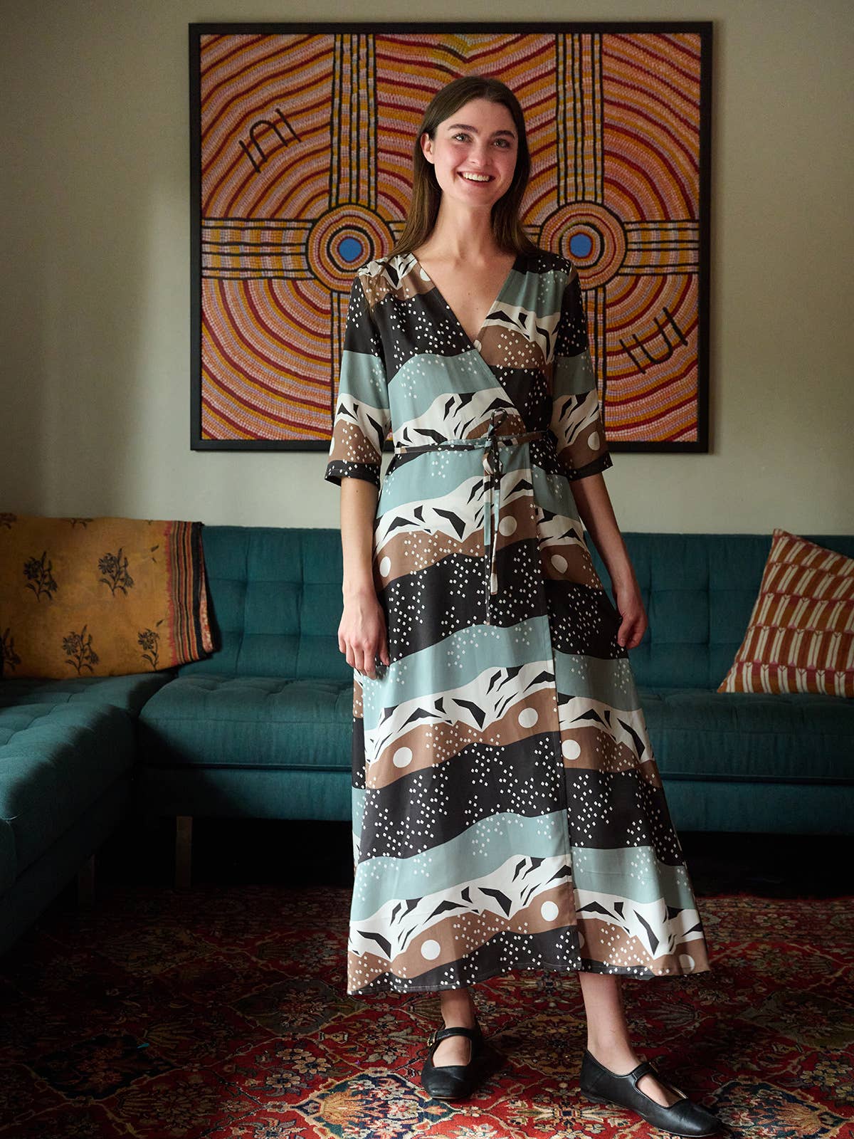 Aditi Wrap Dress Mountain Stripe