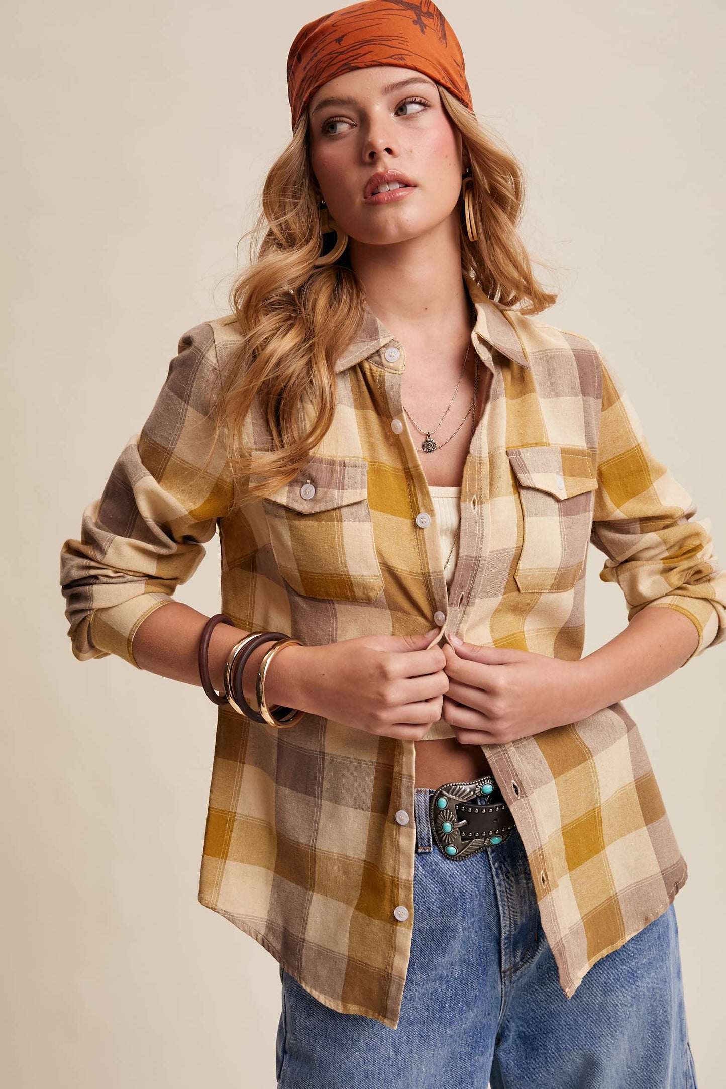 Western Plaid Button-Down Shirt