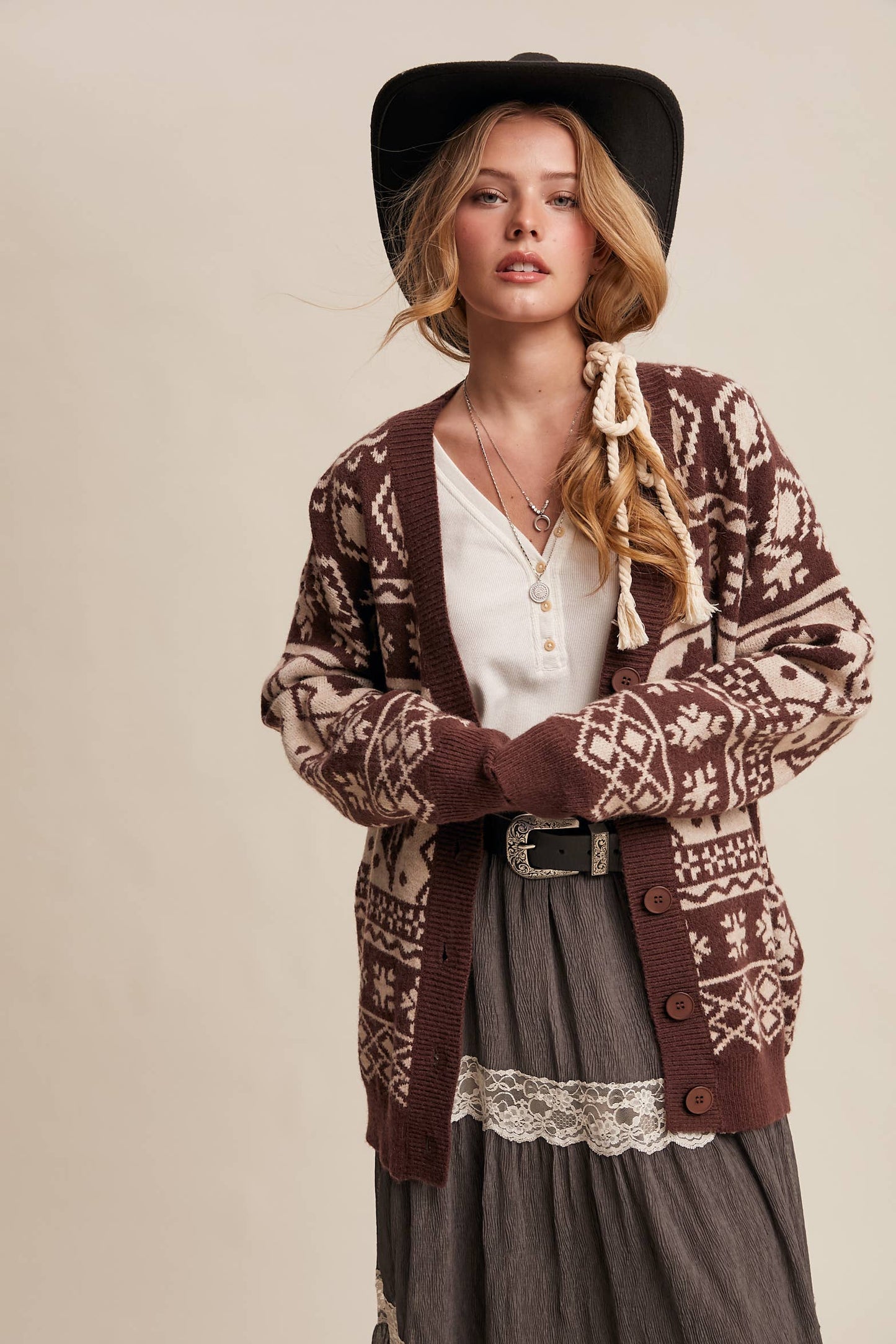 Fair Isle Floral Knit Cardigan