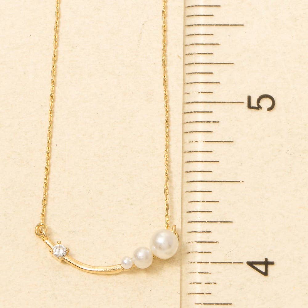 Pearl And Cz Bar Pendant Dainty Chain Necklace