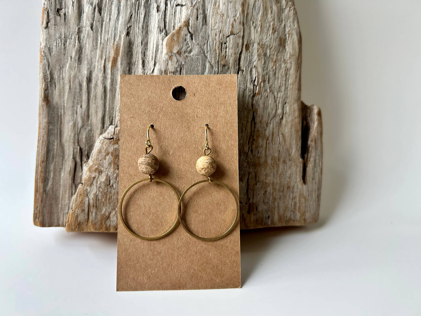 Picture Jasper and Brass Circle Earrings