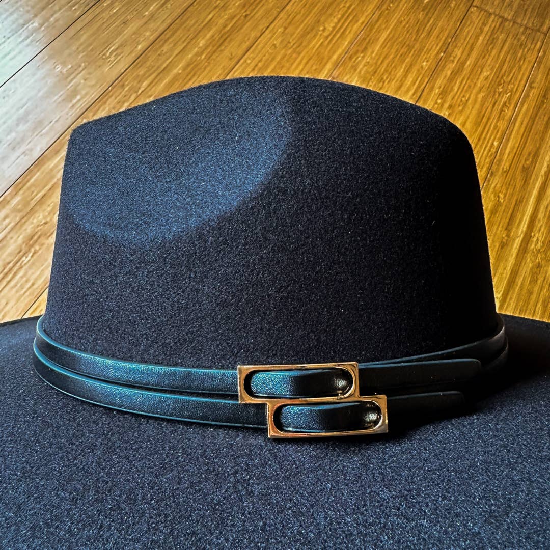 Black Fedora with Double Buckle Trim