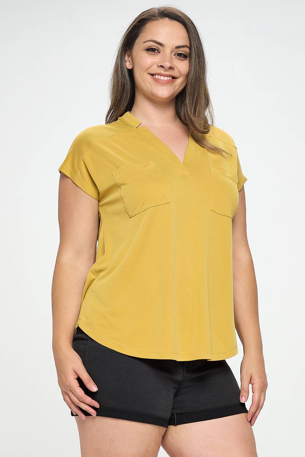 CUPRO SLIT V-TOP WITH PLEAT DETAIL