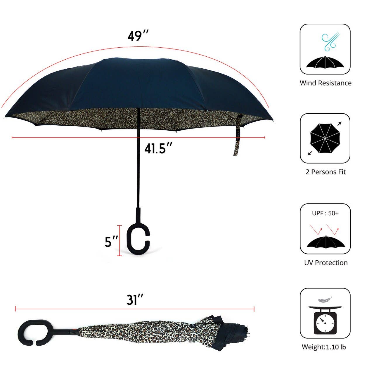 Leopard Print Double Layer Inverted Umbrella
