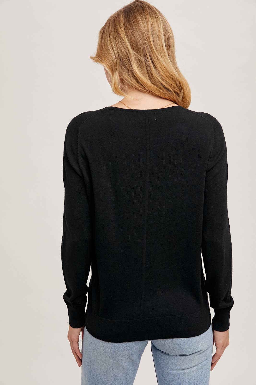 V-Neck Knit Pullover Long Sleeve Top