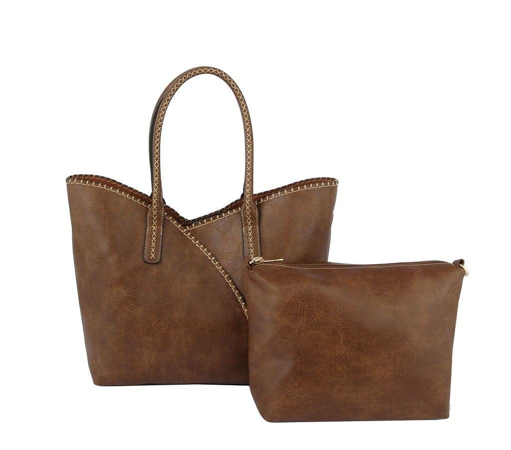 Stitch Trim Detail Shoulder Tote w/ bag