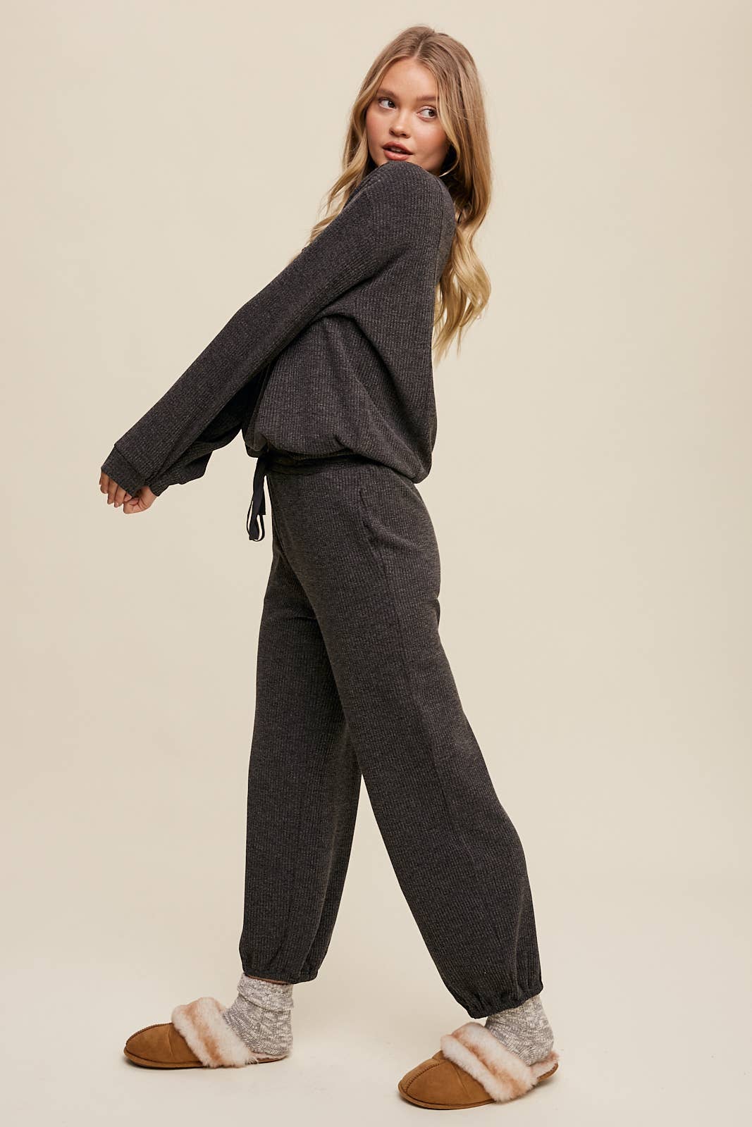 Waffle Knit Long Sleeve Lounge Set