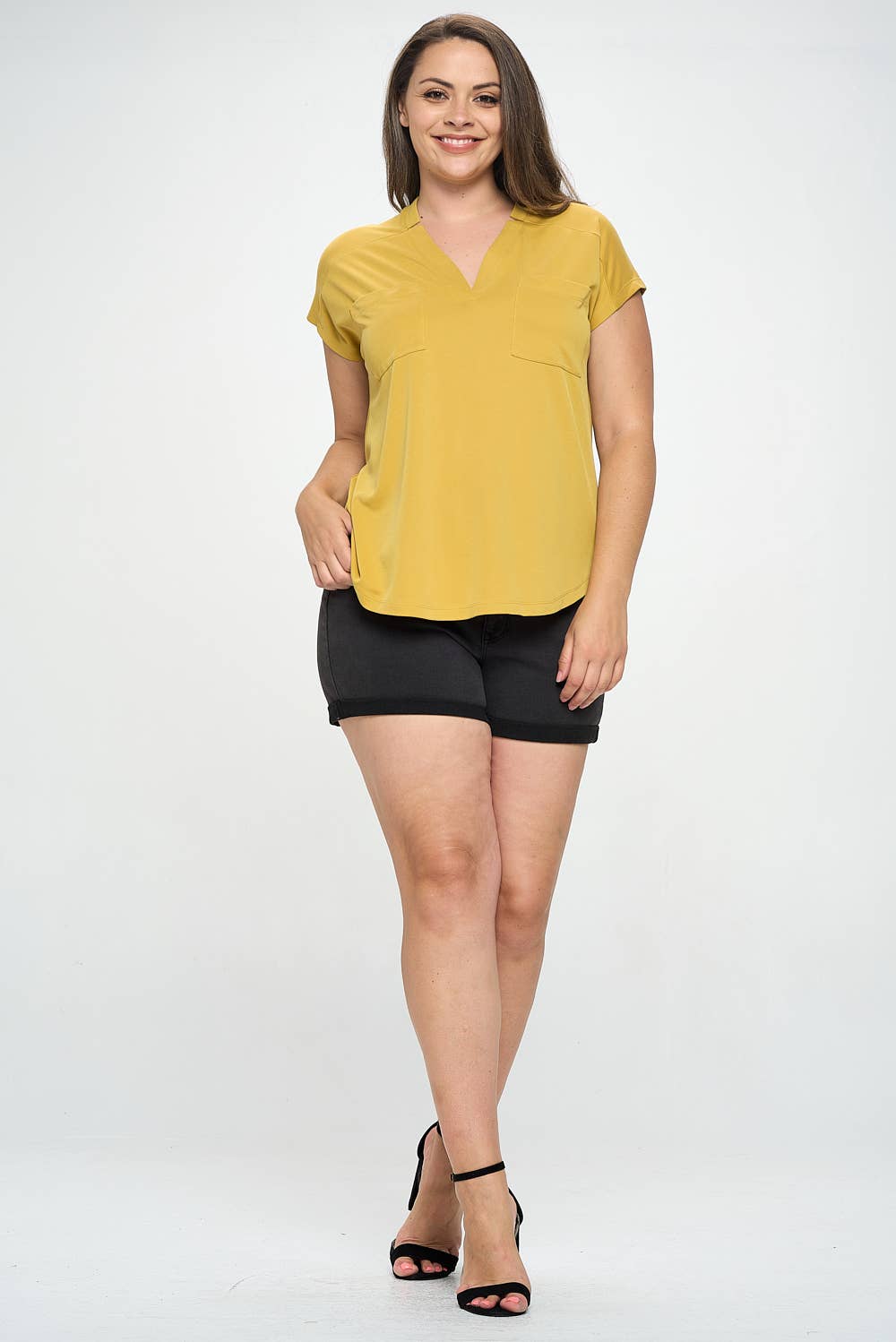 CUPRO SLIT V-TOP WITH PLEAT DETAIL