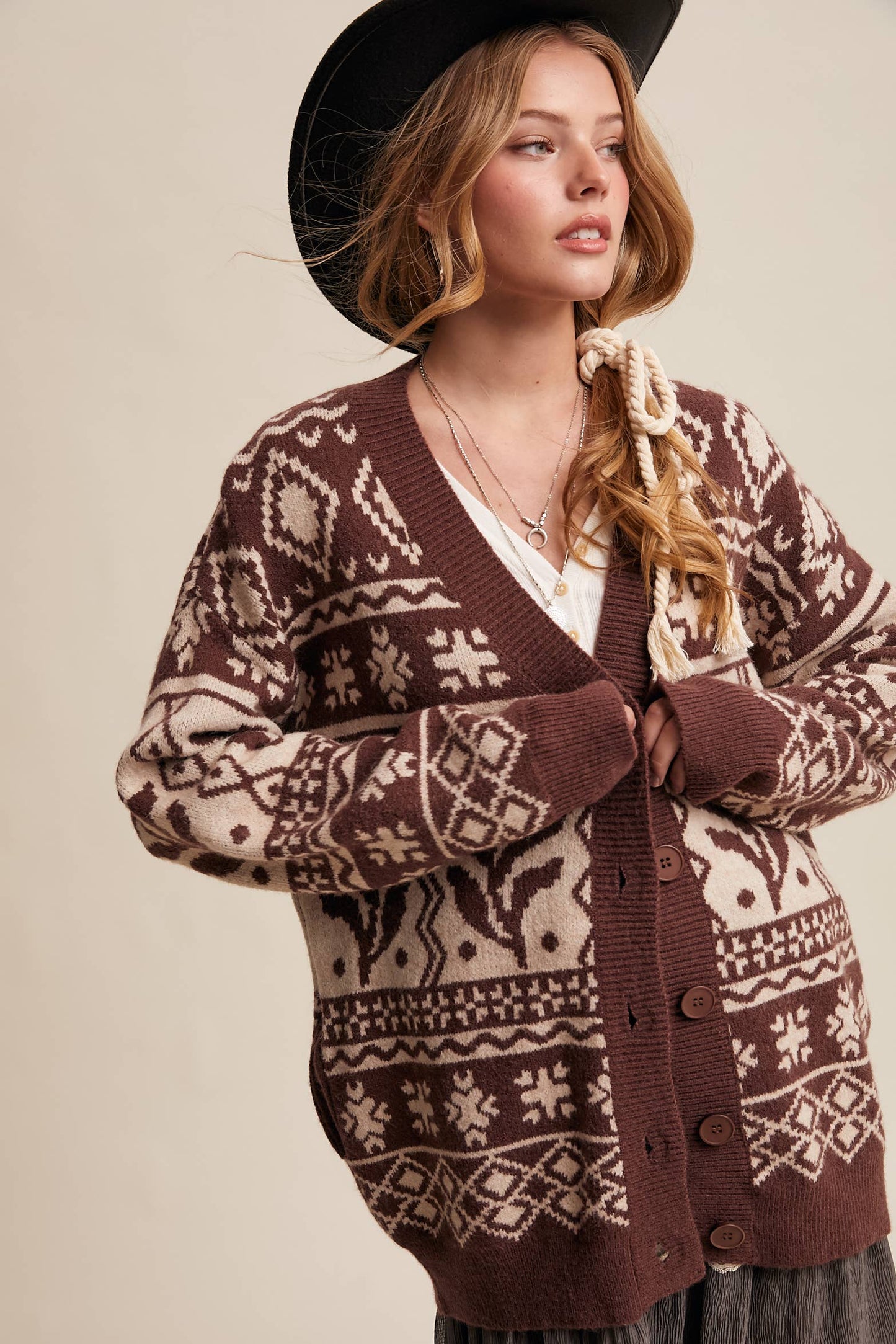 Fair Isle Floral Knit Cardigan