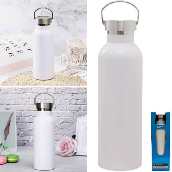 24OZ Water Bottle Flask - Matte White Stainless With Copper
