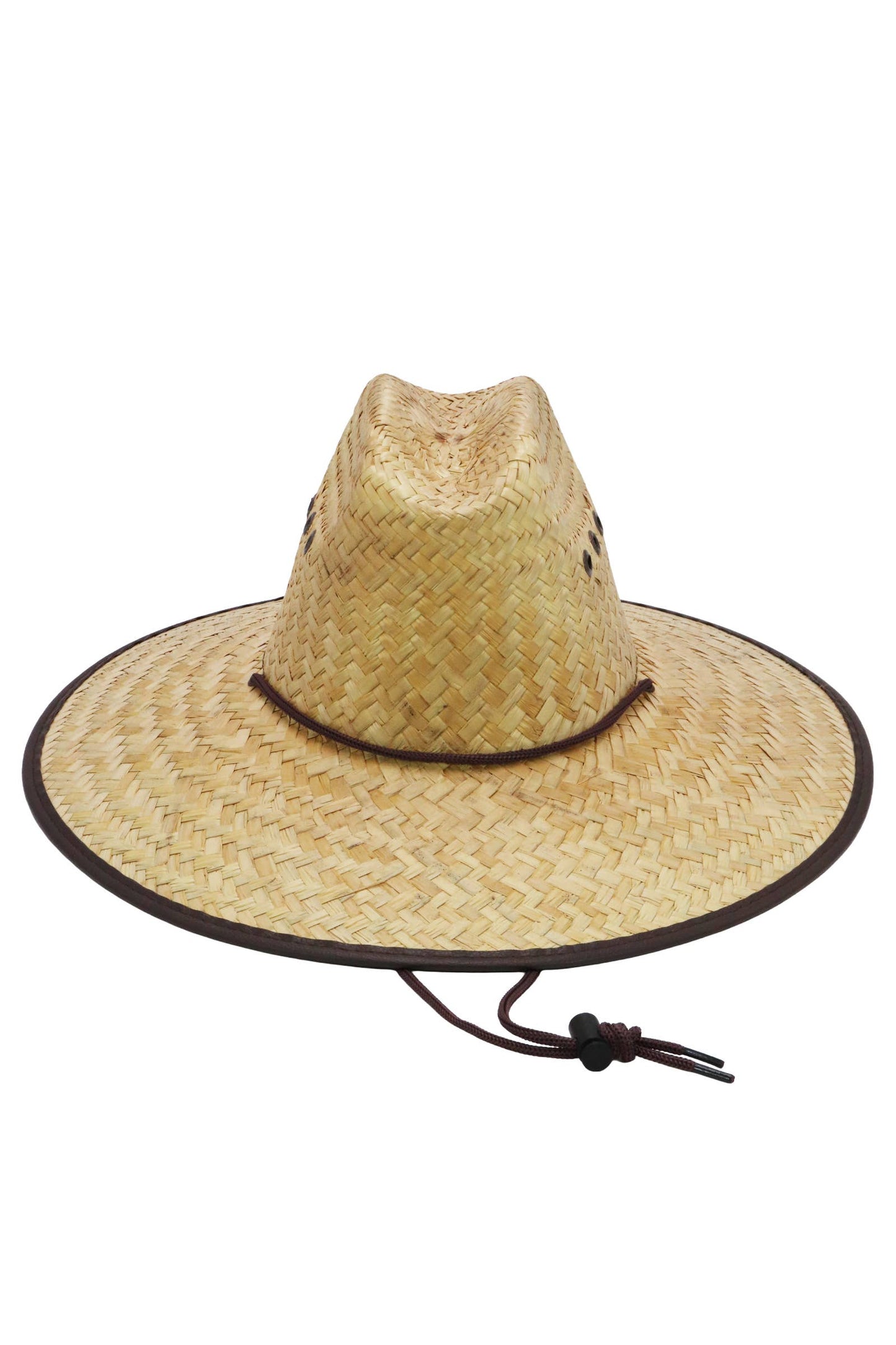 Kids Eyeleted Vegan Leather Trim Straw Lifeguard Hat