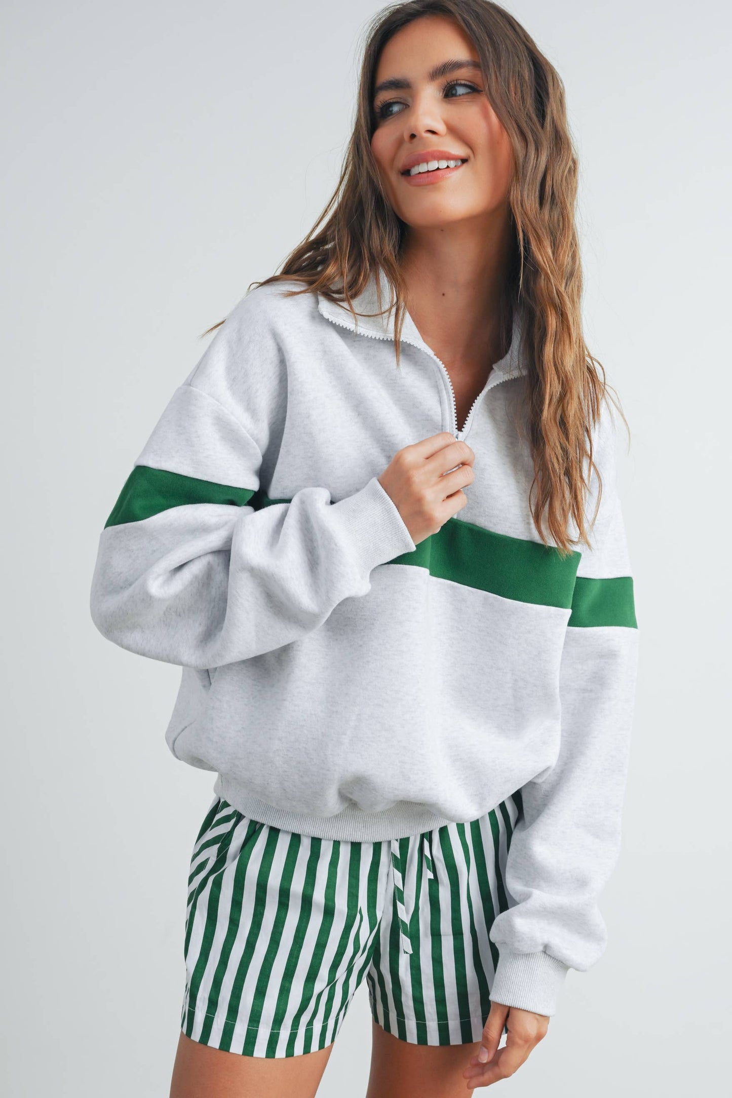 Two-Toned Half Zip Collar Sweatshirt