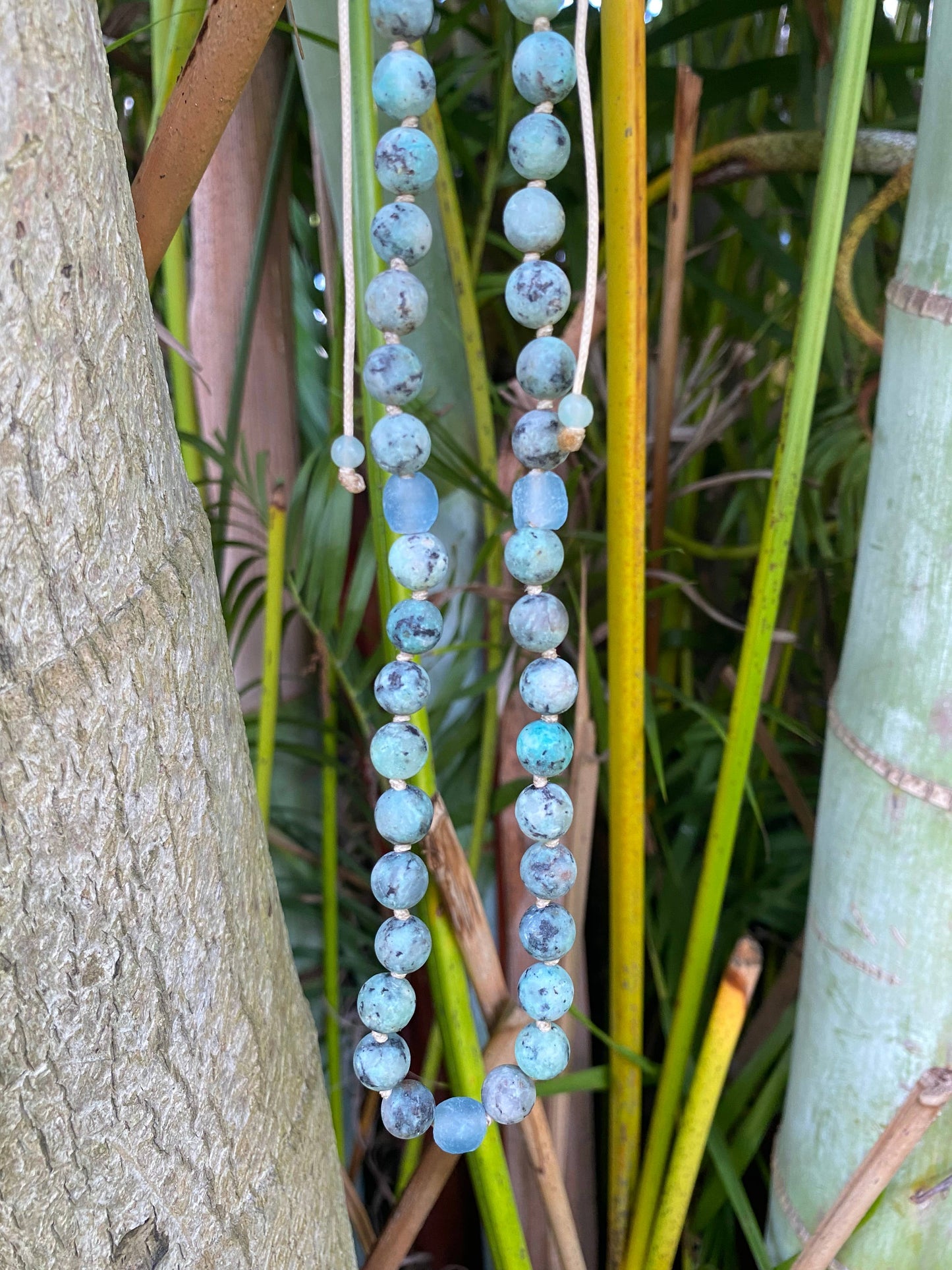 Apatite and Recycled Glass Adjustable Beaded Necklace