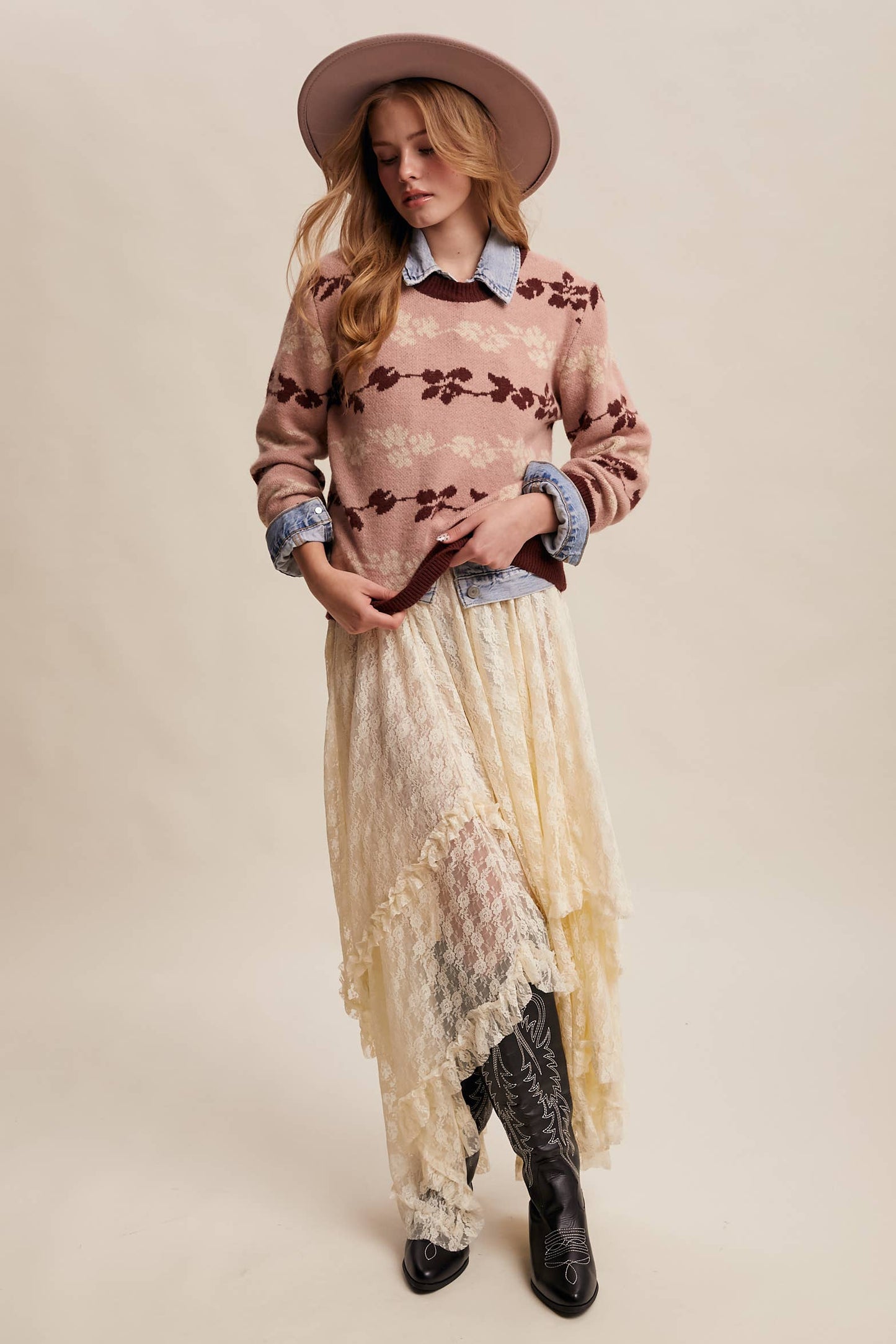 Floral Jacquard Knit Pullover