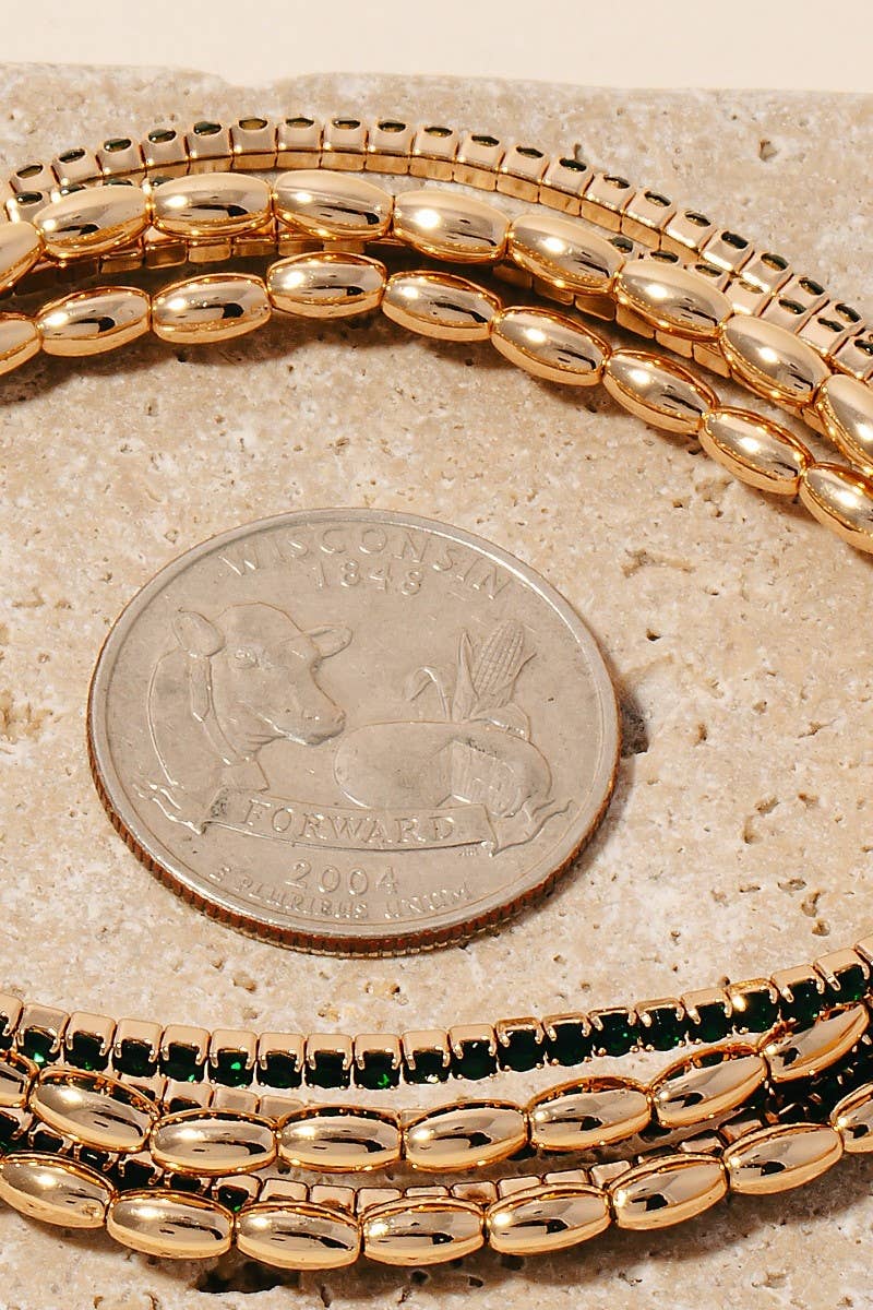 Rhinestone Pave And Elastic Beaded Bracelet Set