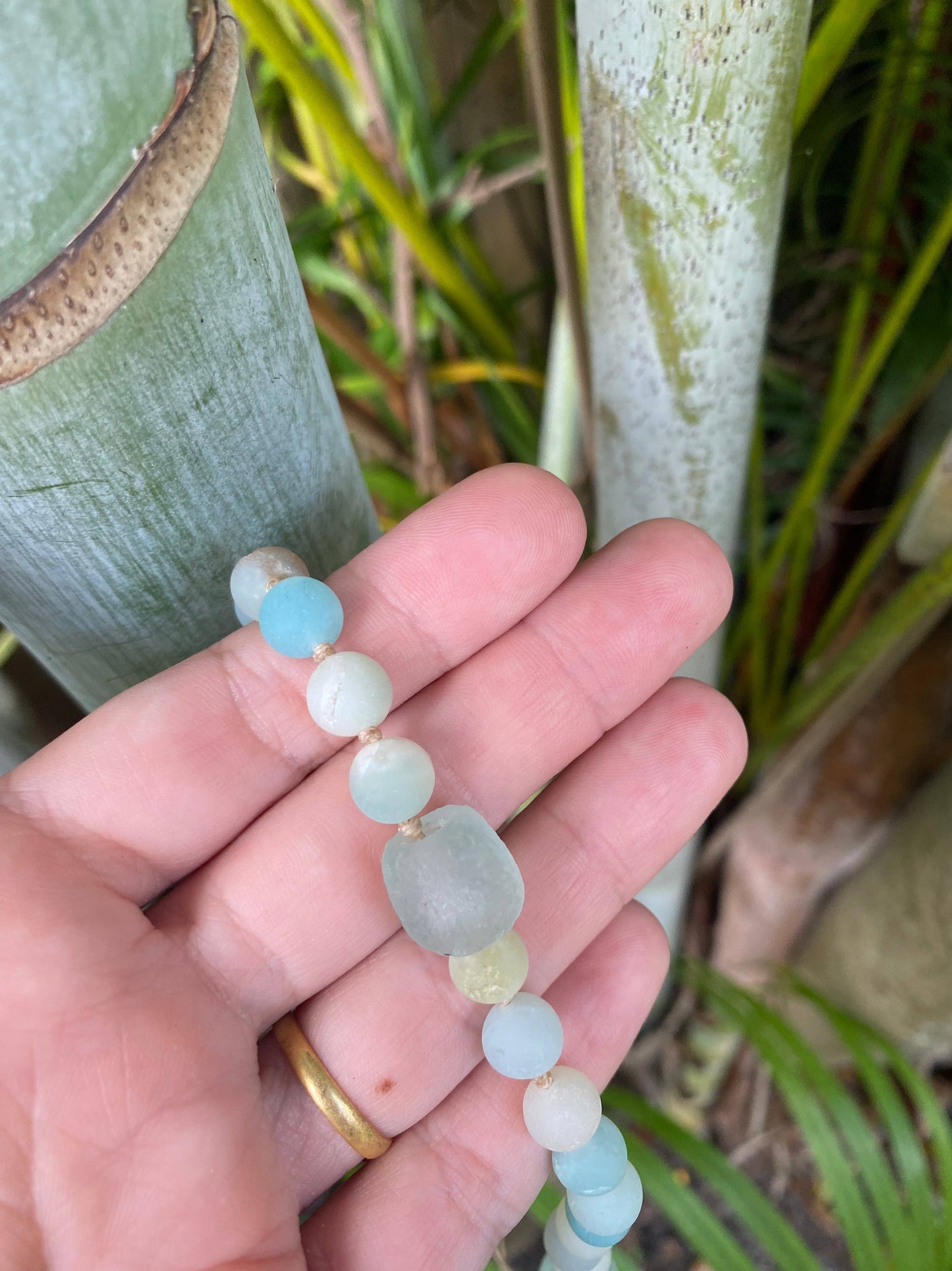 Amazonite and Recycled Glass Adjustable Beaded Necklace
