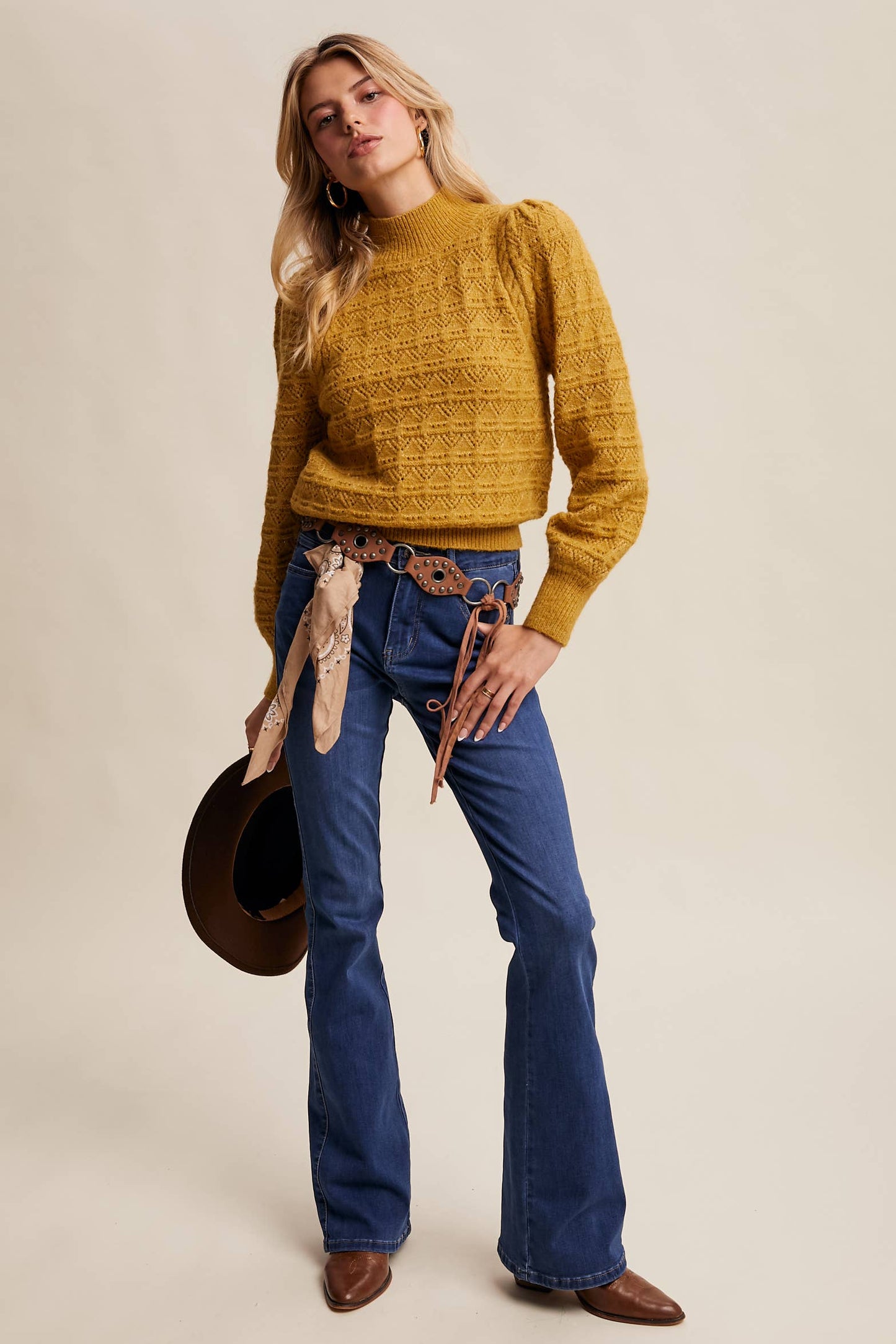 Pointelle Puff Sleeve Sweater