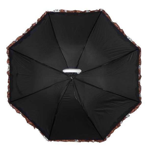 Petite Black Umbrella with Leopard Print Border