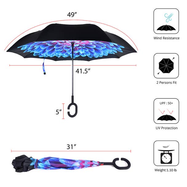 Bright Blue Flower Mosaic Inverted Umbrella
