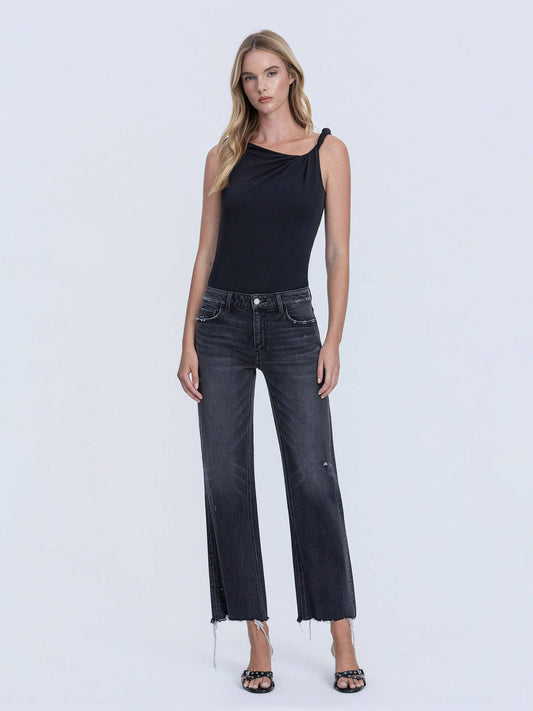 Distressed Hem Black Wide Jeans