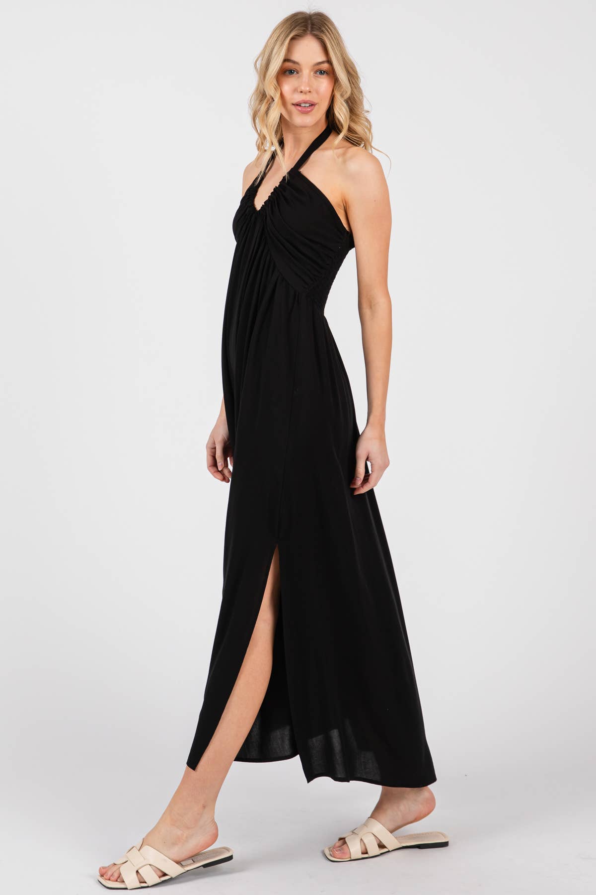 Halter Neck Shirring Dress
