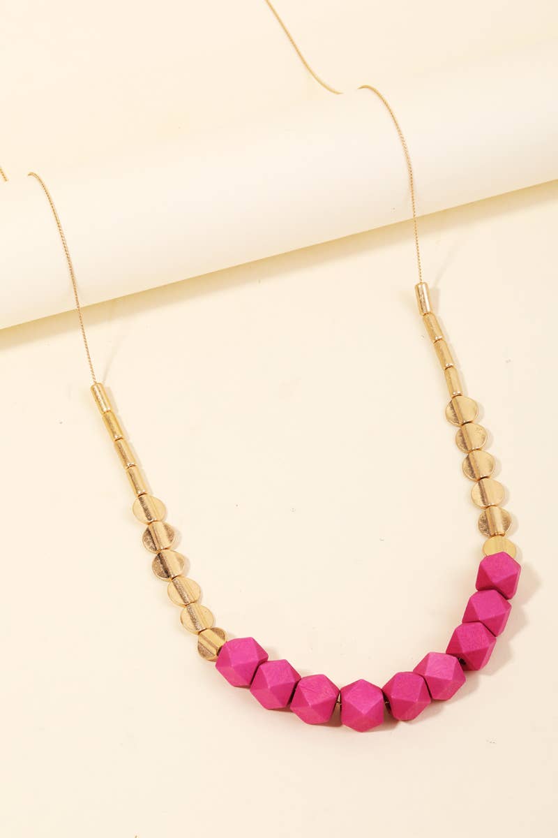 Block Bead Charm Long Necklace