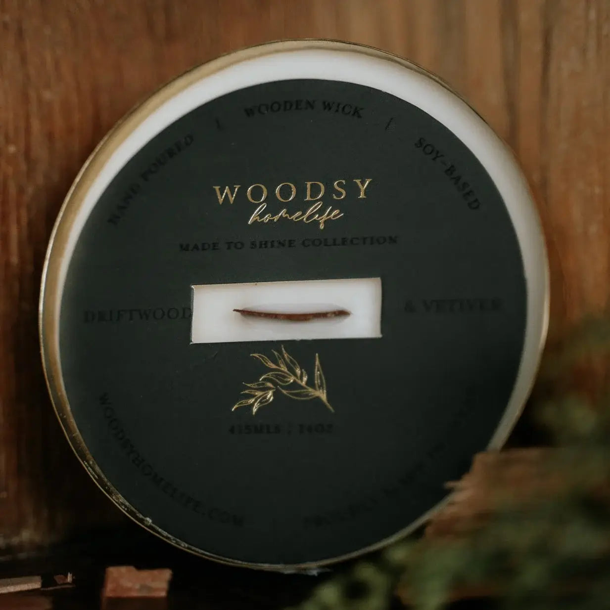 Driftwood & Vetiver-Solid Brass 14oz Pure Soy Candle