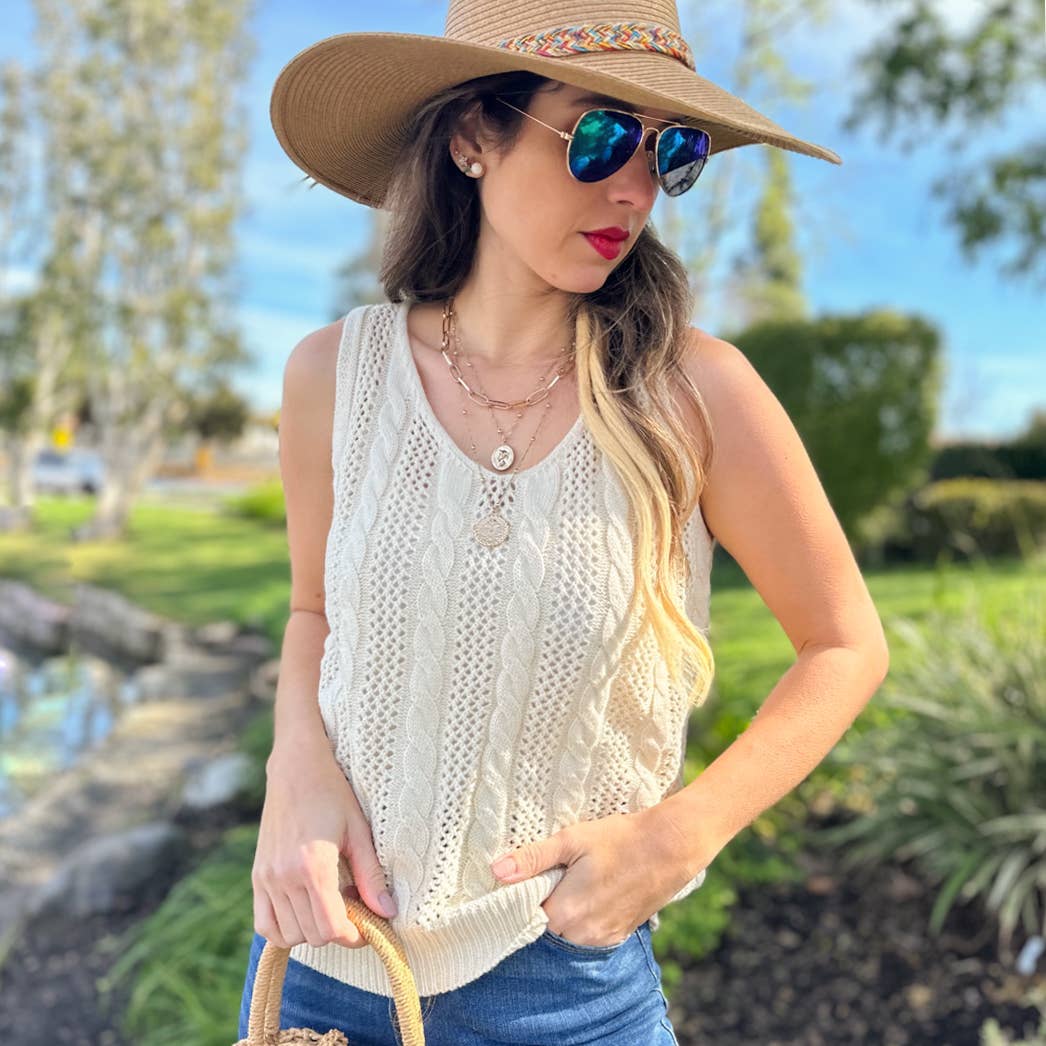 Cable Knit Lace-Up Tank Top